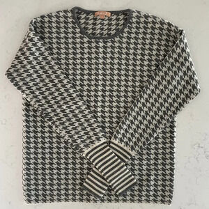 Kier+J Lg Slv Houndstooth Crew Nk Cashmere Knit Sweater Grey + White Sz S NWOT